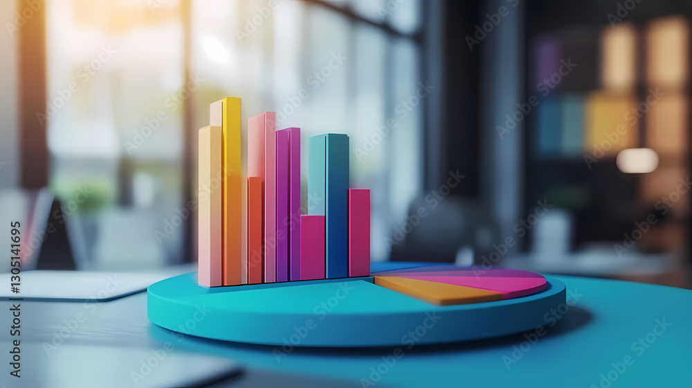 3D Pie and Bar Chart Model in a Dark Office Environment 3D Pie and Bar Chart Model in a Dark Office Environment
