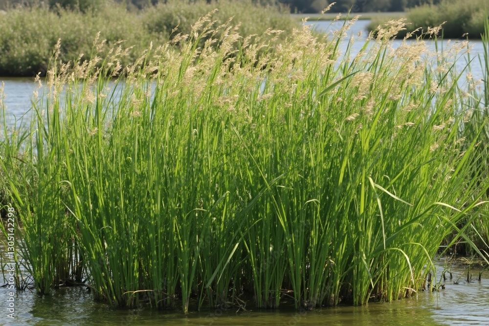 A Bunch of Tall Grass in the Middle of a Body of Water - Generative AI A Bunch of Tall Grass in the Middle of a Body of Water - Generative AI