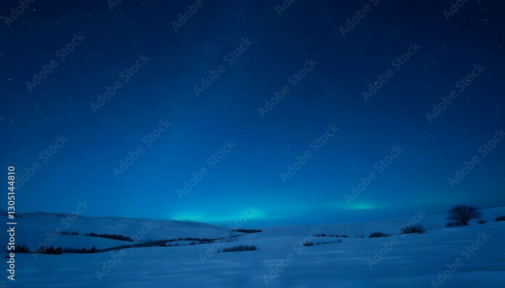 Fototapeta premium a snowy landscape with a bright green aurora bore in the sky