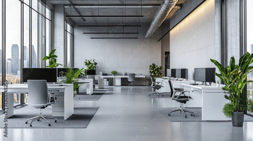 Fototapeta premium Modern office interior with city view