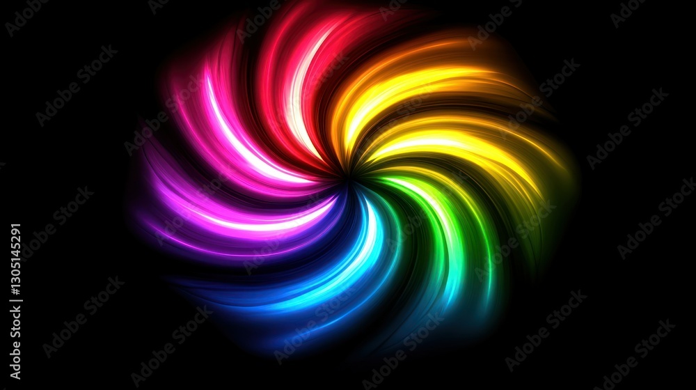 Obraz premium A dynamic radial burst pattern in neon colors, creating a glowing effect on a black background.