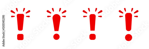 Four red exclamation marks are lined up in a row, each with lines at the top suggesting emphasis or alert.