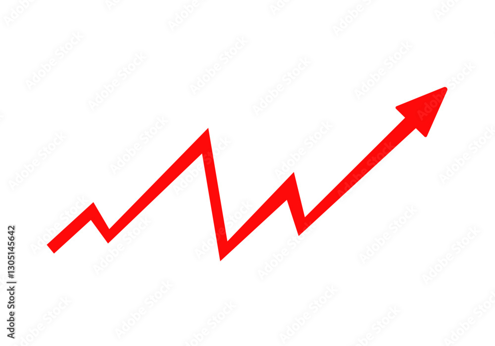 A red zigzag arrow moves upward, symbolizing growth or increase. perfect for finance or progress concepts. A red zigzag arrow moves upward, symbolizing growth or increase. perfect for finance or progress concepts.