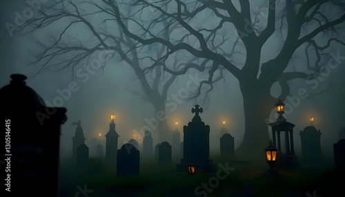 Wallpaper Mural a cemetery at night with candles lit up Torontodigital.ca