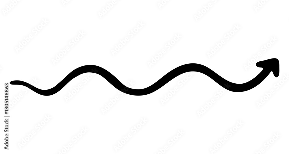 Black wavy arrow hand-drawn in simple style, pointing to the right. Ideal for highlighting movement, direction, or progress in design projects. Black wavy arrow hand-drawn in simple style, pointing to the right. Ideal for highlighting movement, direction, or progress in design projects.