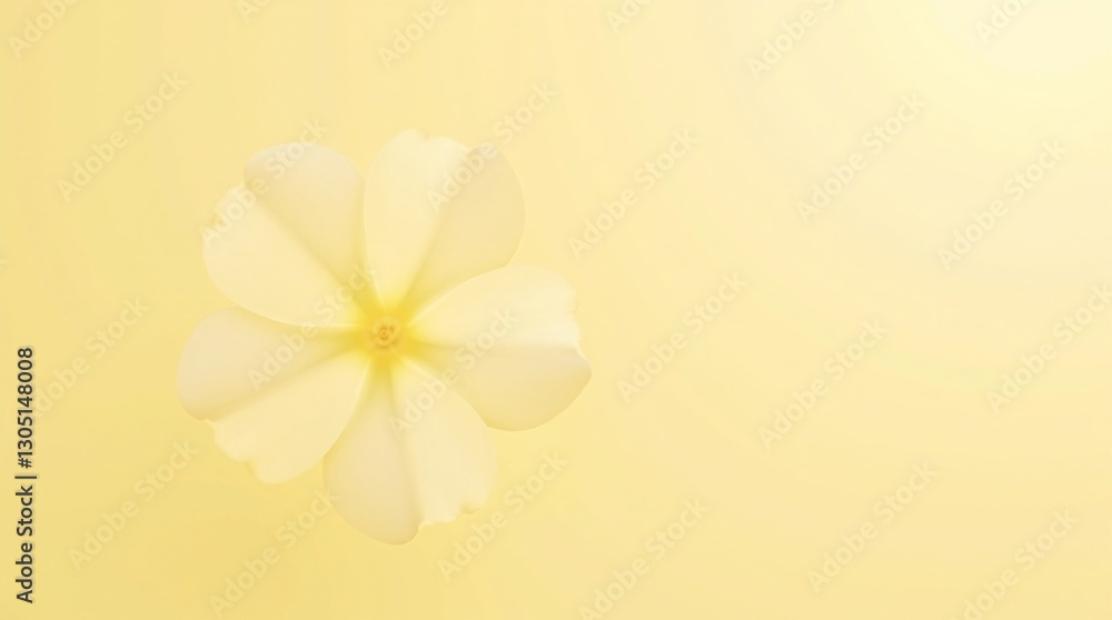 Naklejka premium Softly blooming, a pale yellow flower unfolds its delicate petals against a muted, pastel yellow background. Serenity and calm.