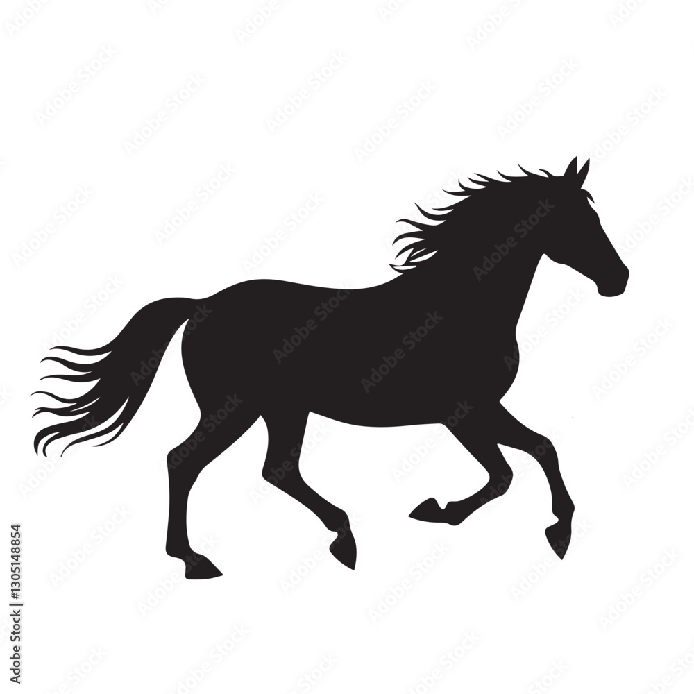 Black Silhouette of a Galloping Horse on White Background Black Silhouette of a Galloping Horse on White Background
