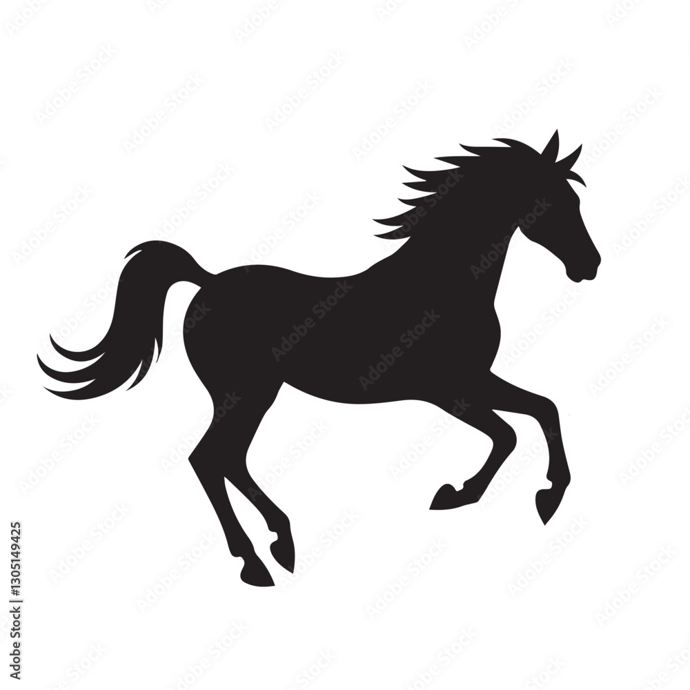 Black Silhouette of a Galloping Horse on White Background Black Silhouette of a Galloping Horse on White Background