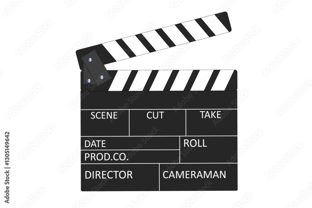Fototapeta premium Classic black and white film clapperboard isolated on white background for movie production. Shown slate board.Realistic movie clapperboard. Clapper board isolated with clipping path included. 