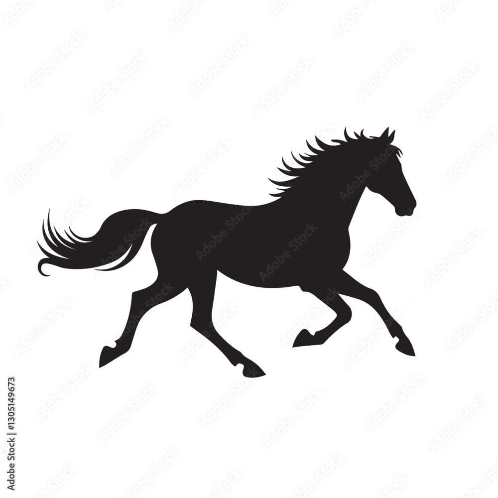 Black Silhouette of a Galloping Horse on White Background Black Silhouette of a Galloping Horse on White Background