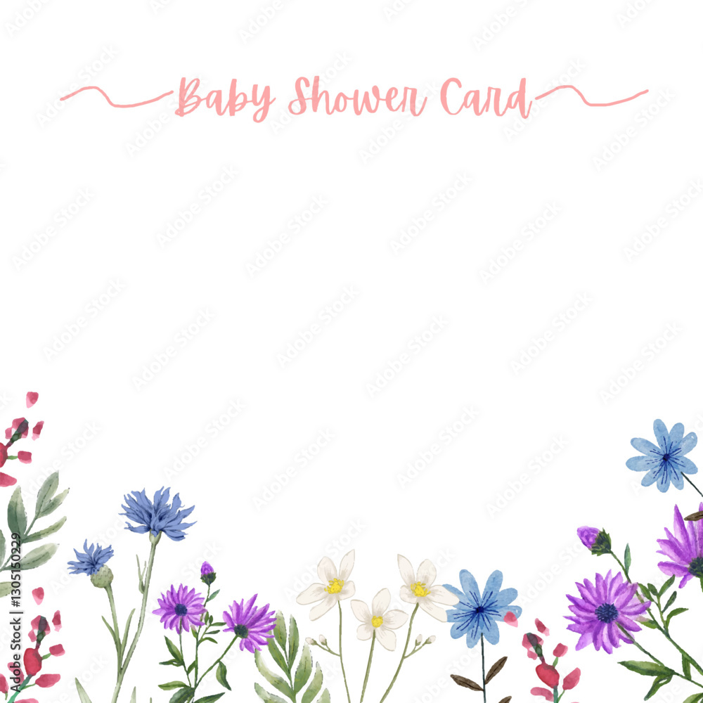 Obraz premium Colorful Floral Baby Shower Card, Greeting Card Baby Template, child, Invitation Card, Frame Design for Wallpaper, Background Style