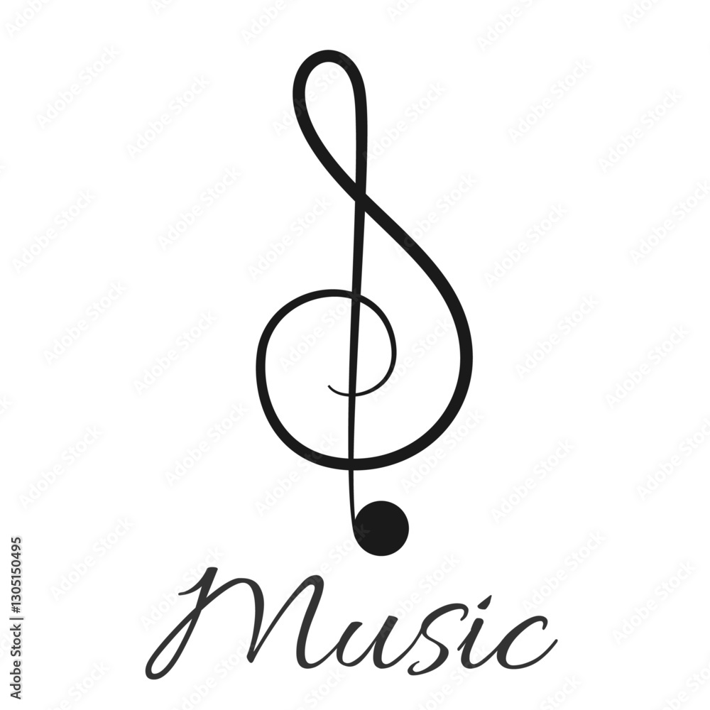 Minimalist treble clef music symbol with elegant handwritten typography in black and white Minimalist treble clef music symbol with elegant handwritten typography in black and white