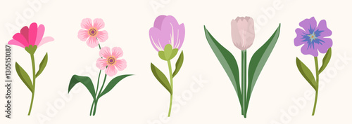 Wallpaper Mural Floral set with delicate spring flowers in soft pastel colors and botanical design. Floral poster, invitation. Vector compositions for greeting card. Torontodigital.ca