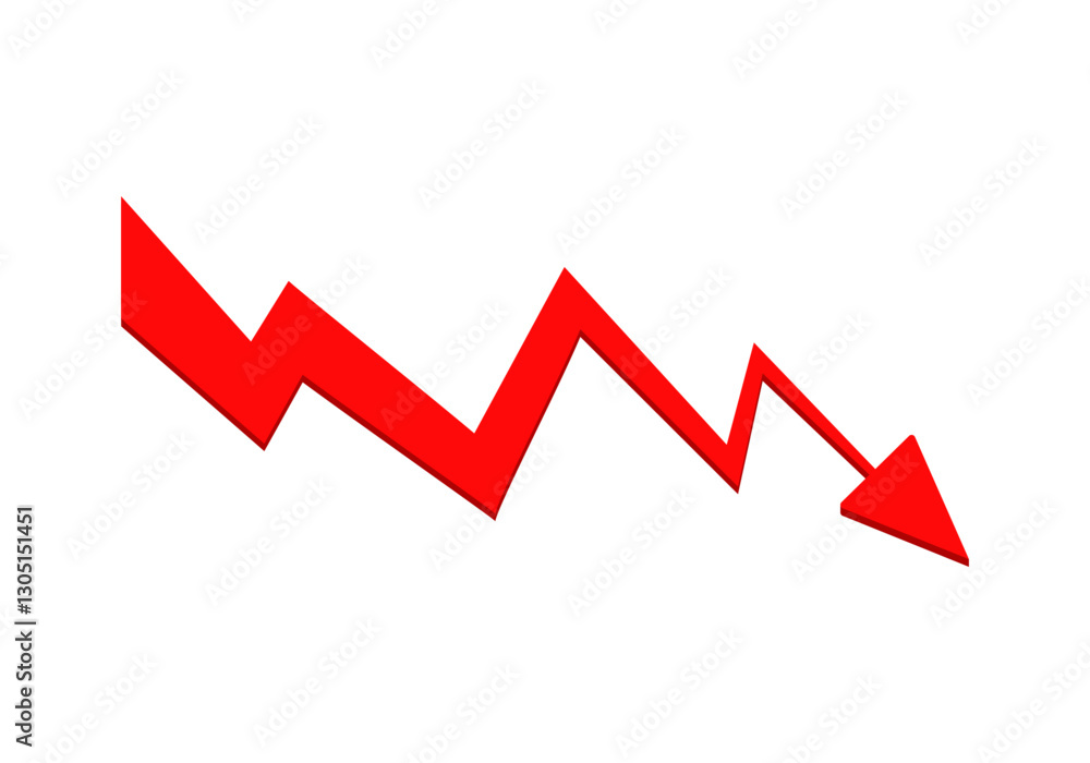 A bold red zigzag arrow points downward, illustrating decline or decrease effectively. A bold red zigzag arrow points downward, illustrating decline or decrease effectively.