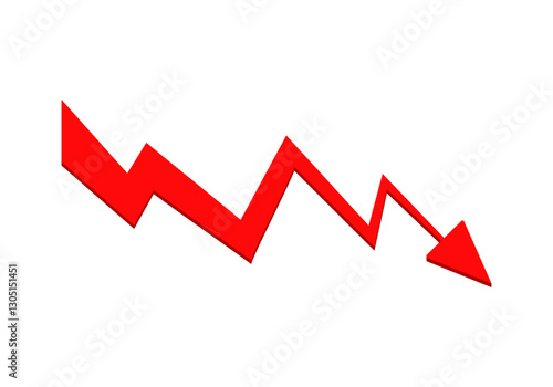 A bold red zigzag arrow points downward, illustrating decline or decrease effectively.