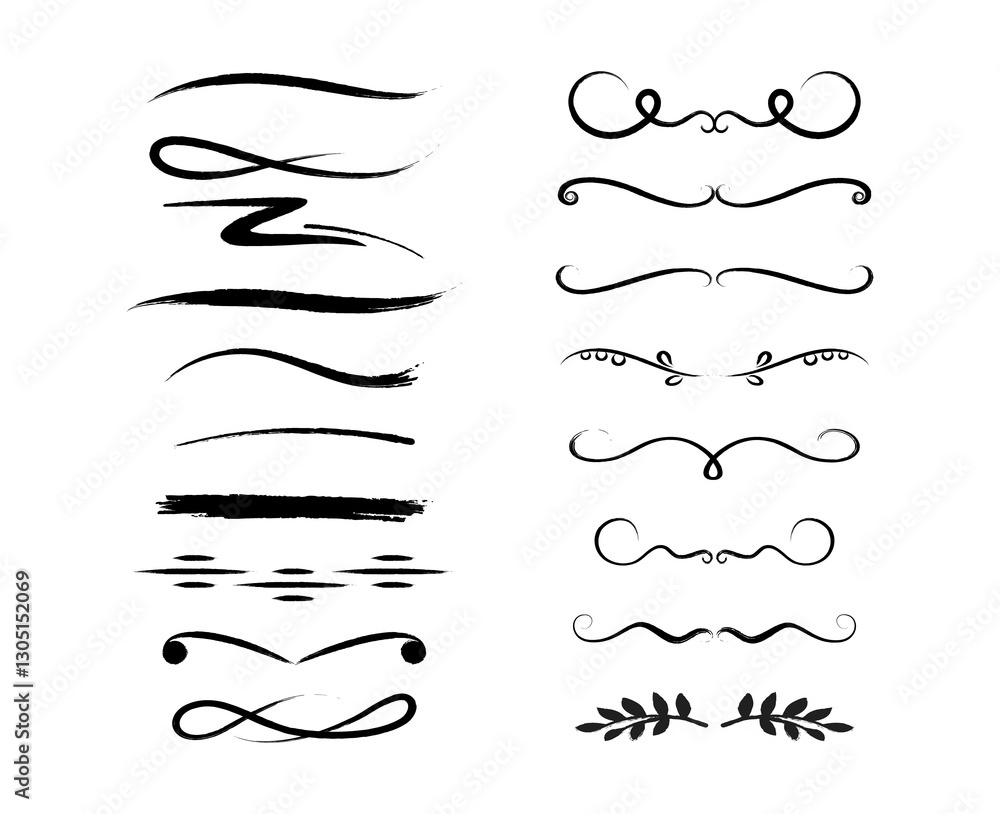 Collection of dividers, curls, borders, linear delimiters, underlining. Collection of dividers, curls, borders, linear delimiters, underlining.