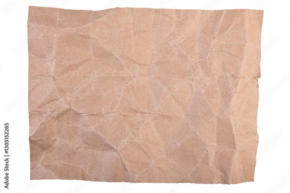 Crumpled sheet of brown paper with texture isolated on white background. Crumpled sheet of brown paper with texture isolated on white background.