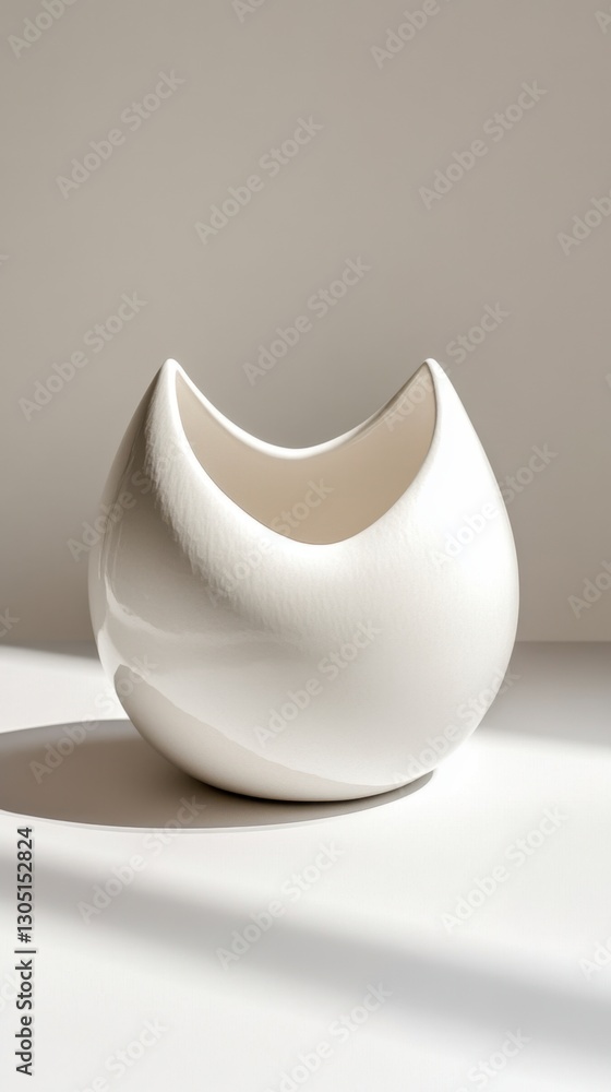 Off white ceramic vase with a unique teardrop shape, sits on a white surface. Soft, natural light casts shadows, creating a minimalist aesthetic. Off white ceramic vase with a unique teardrop shape, sits on a white surface. Soft, natural light casts shadows, creating a minimalist aesthetic.