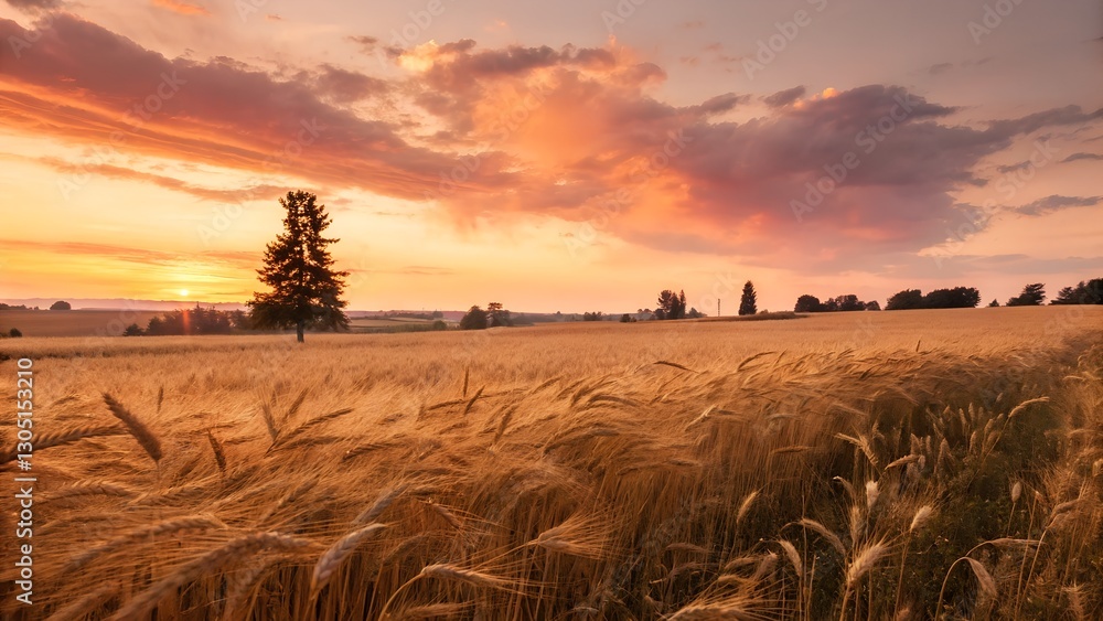 Obraz premium Sunset over Wheat Field
