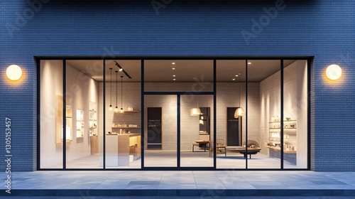 Modern Retail Store Front at Night - Minimalist Design