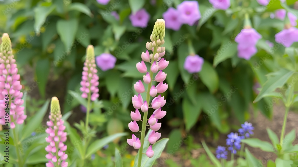 Lupin 'The Chatelaine'  an herbaceous pink springtime summer flower plant of the Band of Nobles  series