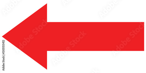 Red large forward or left pointing solid long arrow icon isolated on white background. Vector illustration.