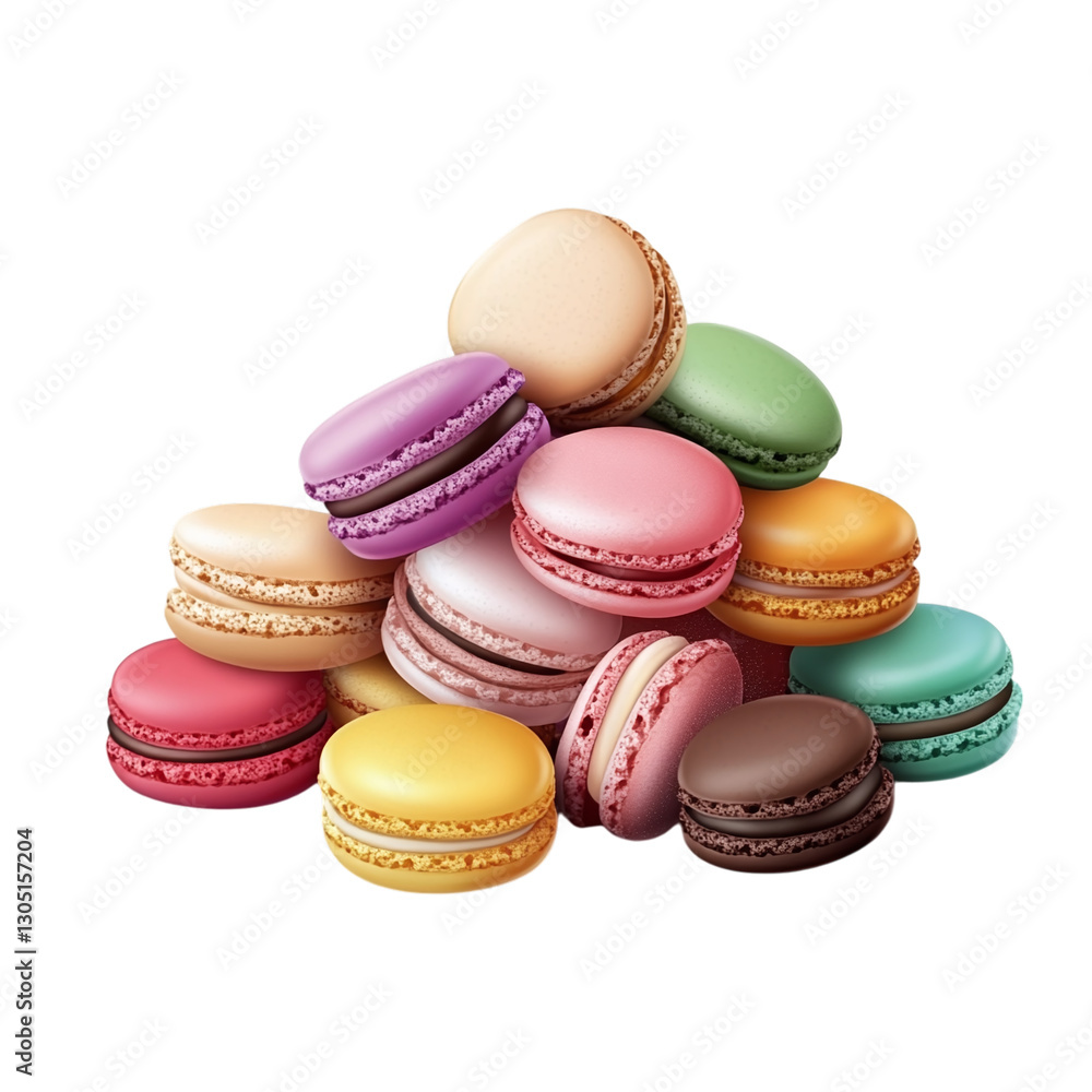 Fototapeta premium A pile of colorful macarons isolated on transparent background.