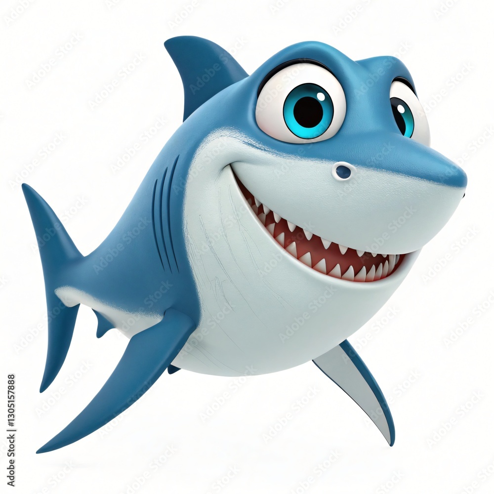 Cheerful Cartoon Shark Character Happy Smiling 3D Render Aquatic Animal Illustration