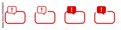 Four red alert icons with speech bubbles and exclamation marks, symbolizing warnings.