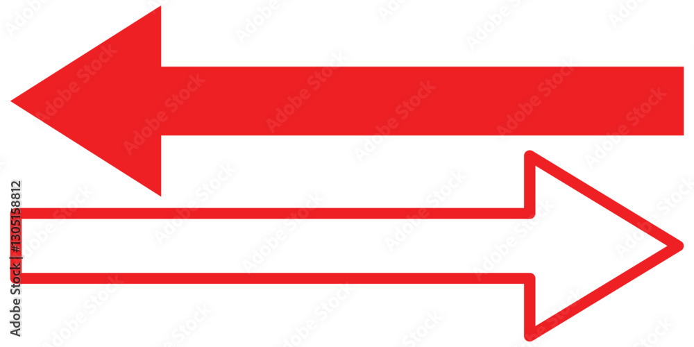 Horizontal dual tow side long straight arrow signs vector on white background. Horizontal dual tow side long straight arrow signs vector on white background.