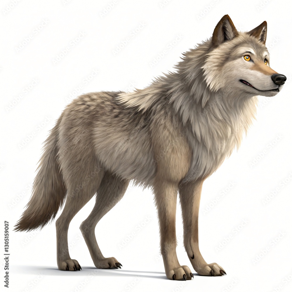 Majestic Gray Wolf Profile View Fluffy Fur Wild Canine Detailed Render Majestic Gray Wolf Profile View Fluffy Fur Wild Canine Detailed Render