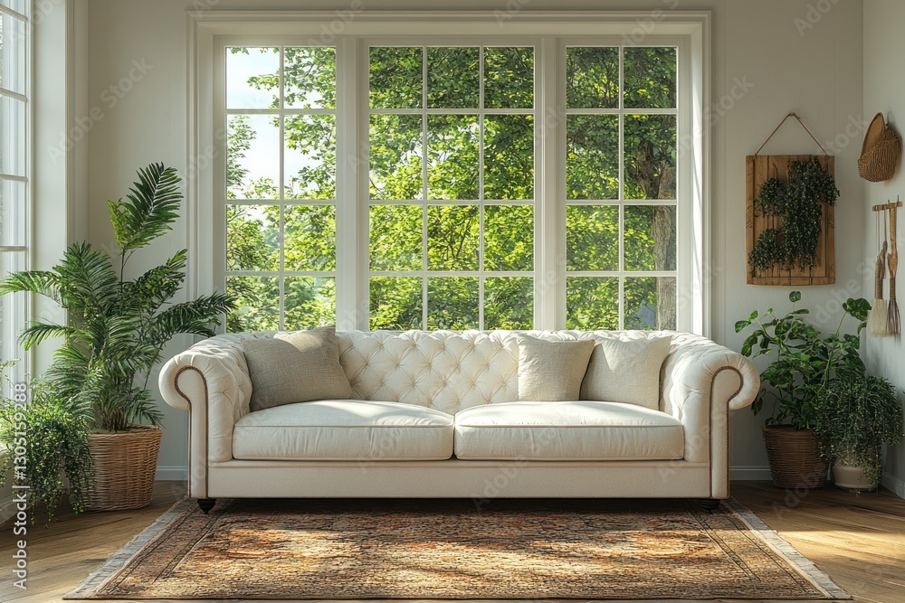 Modern Interior with Comfortable Sofa - 3D Render of Cozy Living Room with Stylish Furniture and Decor. Interior Design Concept for Home or Office. Modern Interior with Comfortable Sofa - 3D Render of Cozy Living Room with Stylish Furniture and Decor. Interior Design Concept for Home or Office.