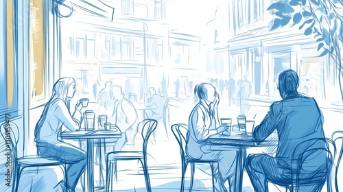 City Cafe: Coffee Break in Bustling Street Scene.