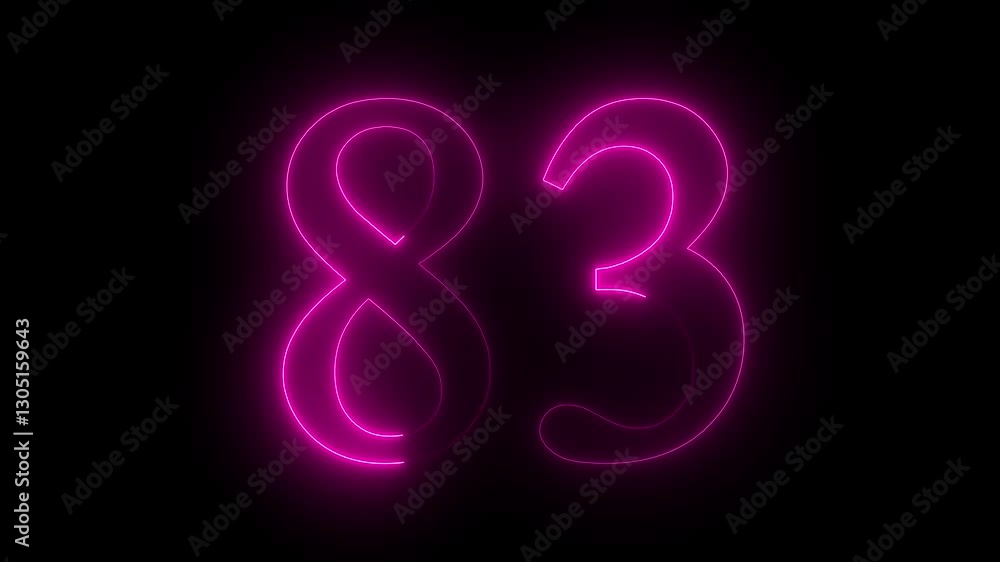 83 text animation by pink color neon on black background. 83 text animation by pink color neon on black background.
