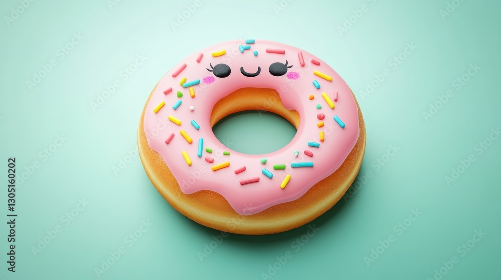 Cute Donut on Mint Green Background Cute Donut on Mint Green Background