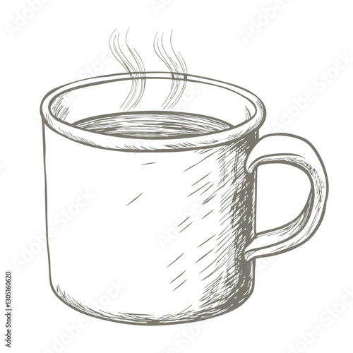 Hand-drawn camping mug sketch illustration, featuring a classic design with rugged details. Perfect for outdoor, adventure-themed designs, branding, and rustic lifestyle artwork.