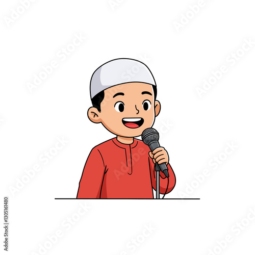 Boy Speaking Into Microphone Cartoon Illustration on White Background