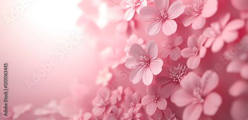 a pastel pink background with delicate flowers on the left side,