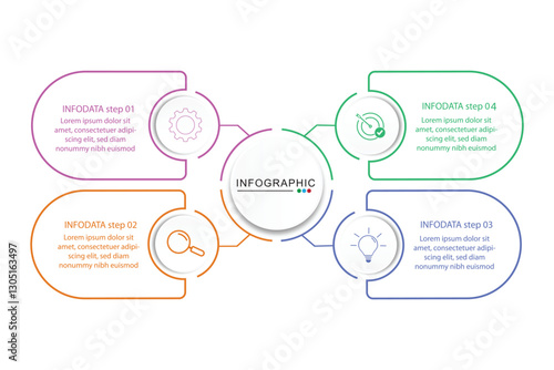 Modern infographic template. Creative circle element design with icons. Business concept with 4 options, steps.