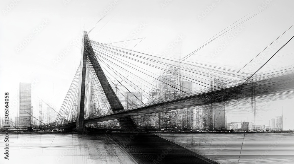 Fototapeta premium Cityscape Bridge Abstract Monochrome Urban Design.