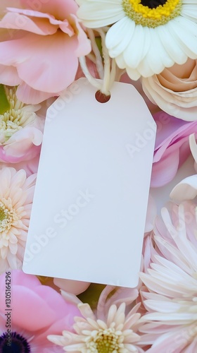 Blank label among colorful flowers in a vibrant display