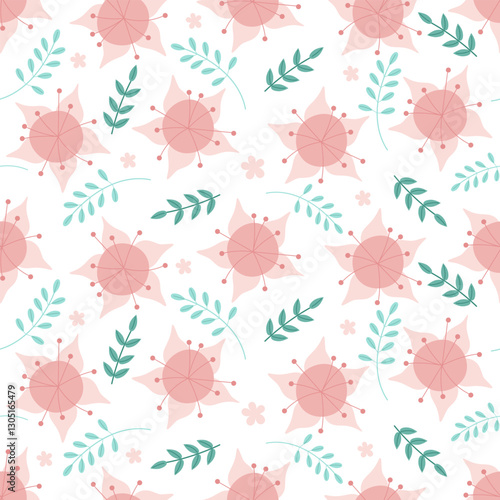 Seamless floral pattern in pink color. Vector illustration of endlessly repeating ornament.