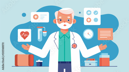 With a warm bedside manner the doctor explained the various screenings and tests that are recommended for seniors stressing the importance of early detection in preventing serious. Vector illustration