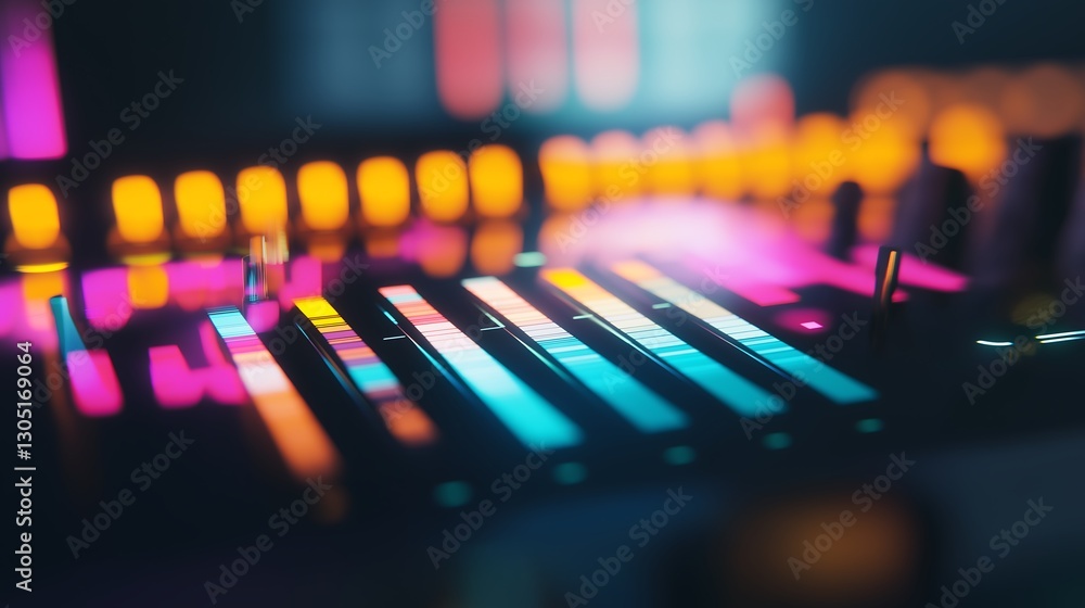 Vibrant sound mixer display during a music production session Vibrant sound mixer display during a music production session