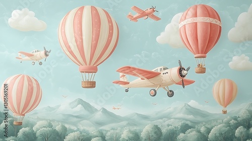Airplanes & Hot Air Balloons Over Mountains