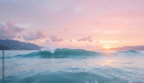 Ocean waves in serene style in blue and orange hues representing tranquility and nature