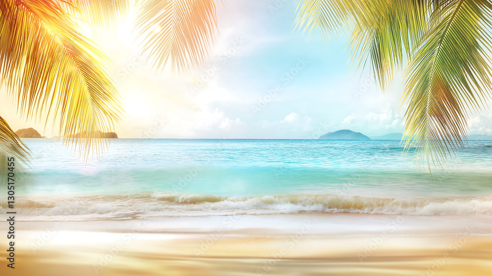 Fototapeta premium Tropical beach with palm trees and great copy space for Summer.