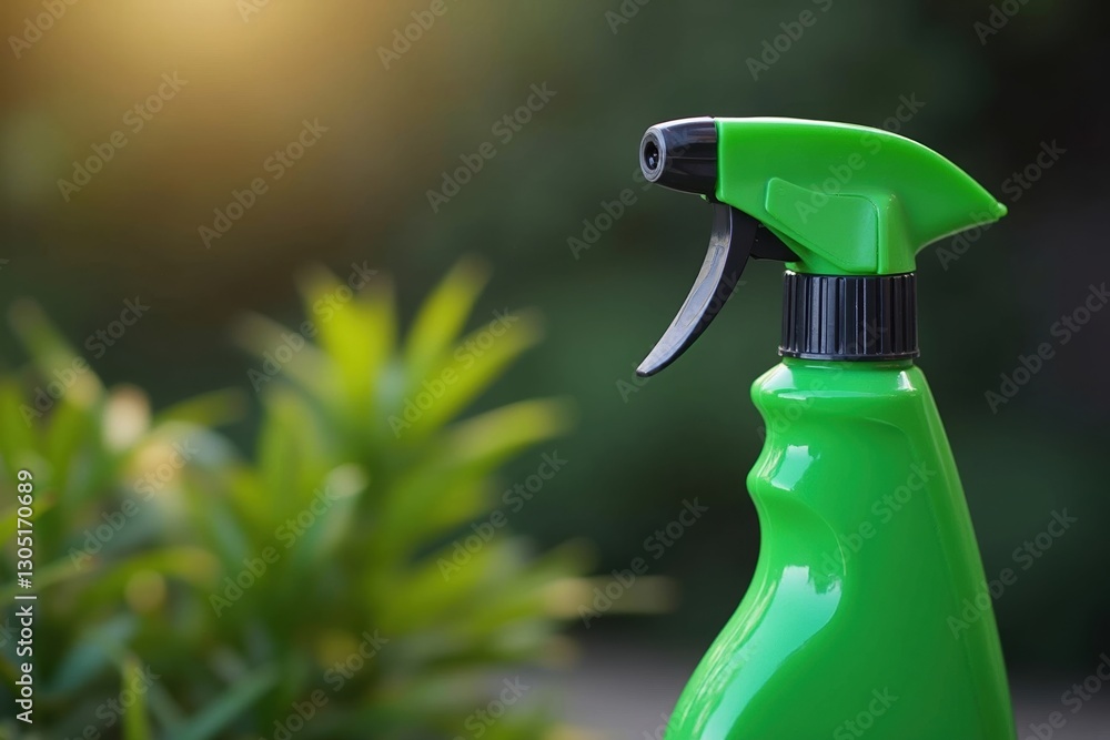 A Close up of a Green Spray Bottle With a Plant in the Background - Generative AI A Close up of a Green Spray Bottle With a Plant in the Background - Generative AI