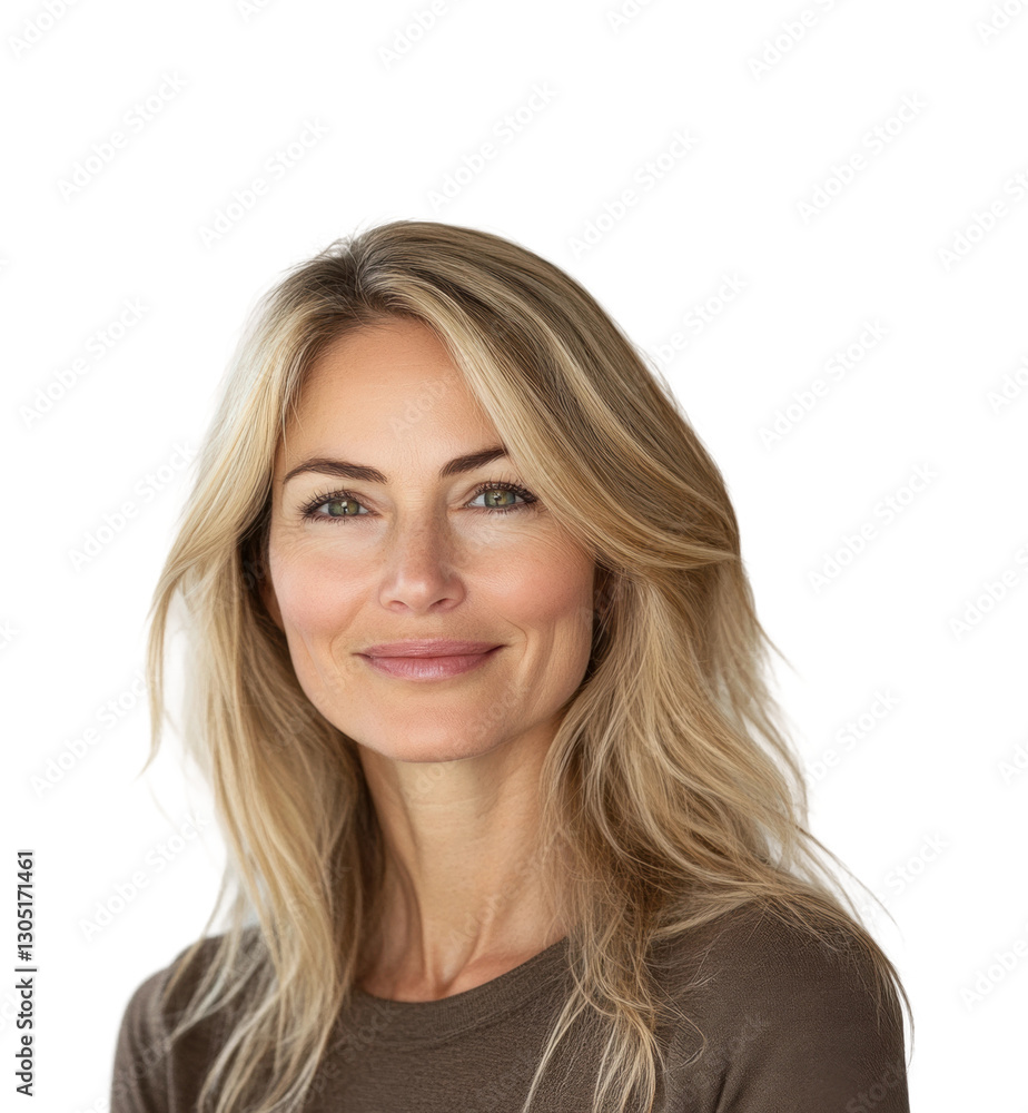 Bright portrait of smiling blonde woman isolated on transparent background png Bright portrait of smiling blonde woman isolated on transparent background png