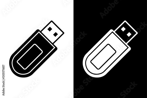 Black and White USB Drive Icon Minimalist Silhouette Vector for IT.